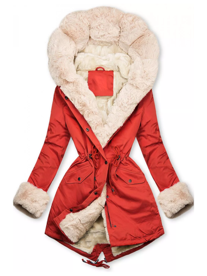 Hooded Drawstring Plush Jacket Women