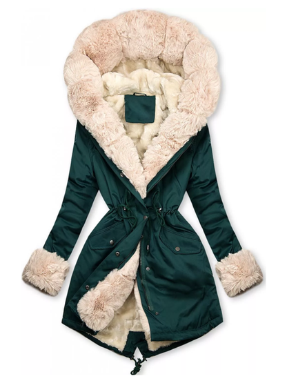 Hooded Drawstring Plush Jacket Women