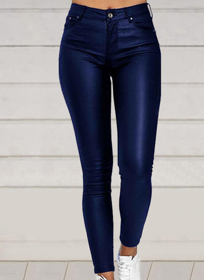 Pure Color PU Sexy Leather Pants Casual Feet Pants Women