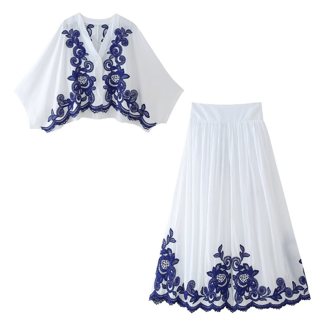 Embroidery Shirt Skirt Suit Women