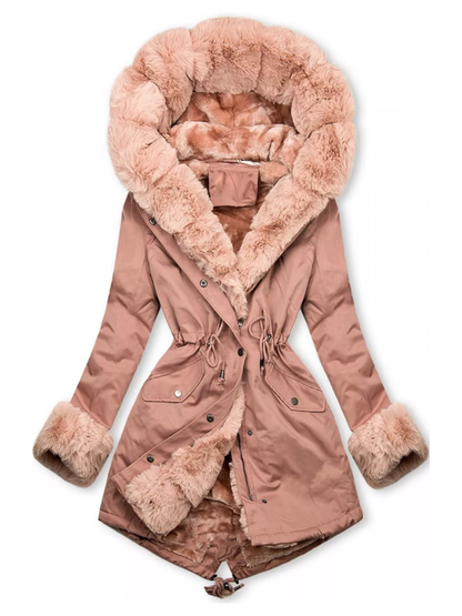 Hooded Drawstring Plush Jacket Women