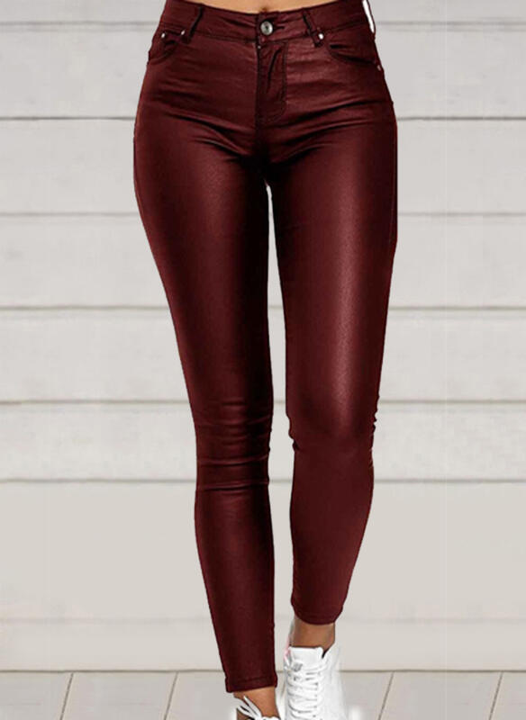 Pure Color PU Sexy Leather Pants Casual Feet Pants Women