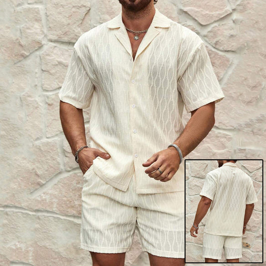 Männer Trainingsanzüge Sommermode Solide Lose Beiläufige Zwei Stücke Revers Button Shirt Shorts Strand Urlaub Alle-spiel Outfits Männlich